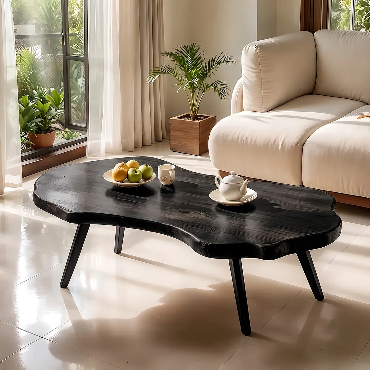 Modern Live Edge Coffee Table | Organic Solid Wood Coffee Table for Living Room TH003-3737