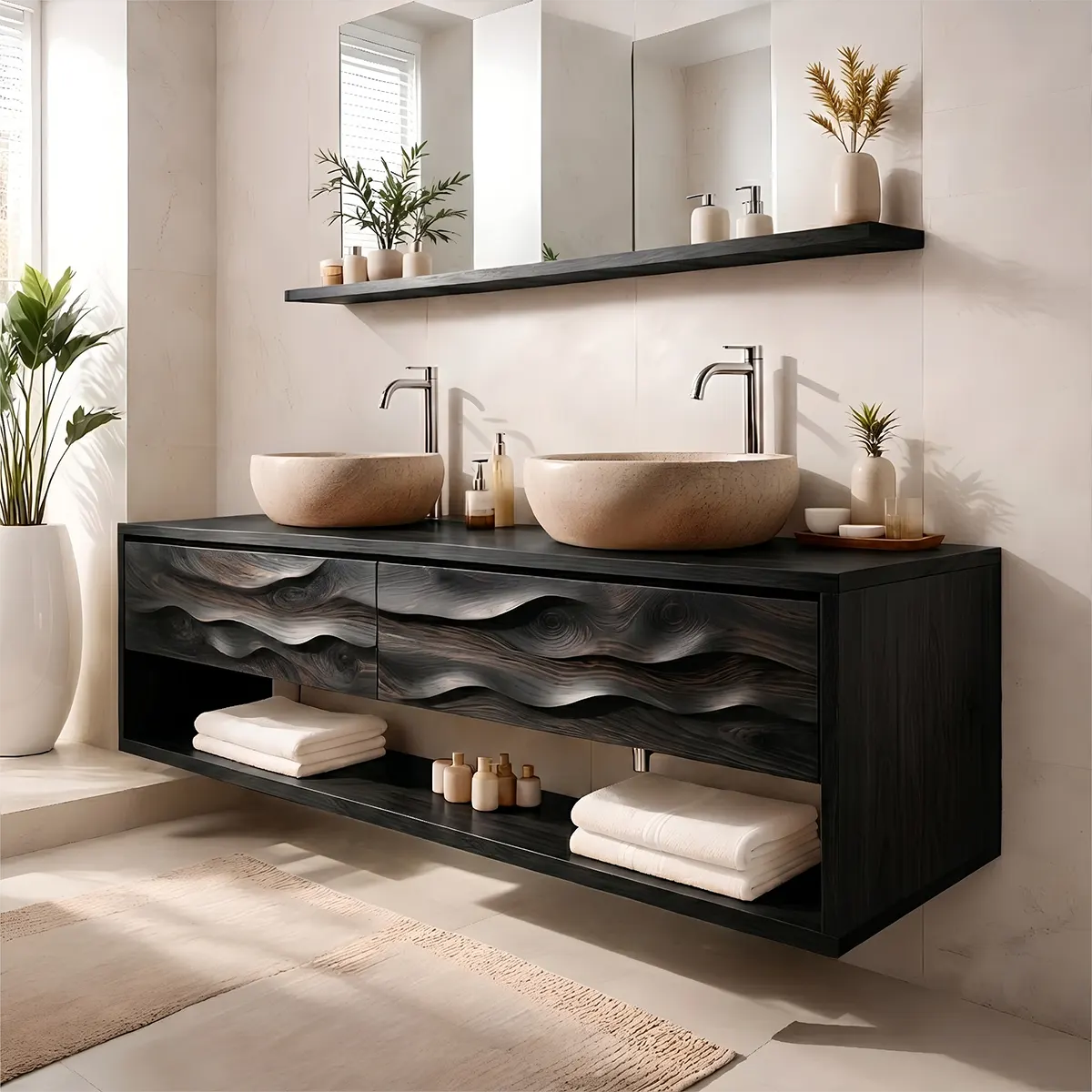 Modern Wave Floating Double Sink Bathroom Vanity TT006-9266
