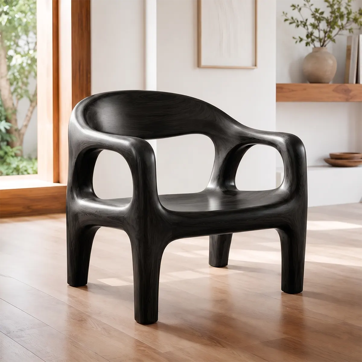 Organic Modern Solid Wood Accent Chair | Sculptural Wooden Dining Chair for Contemporary Interiors TT006-5535