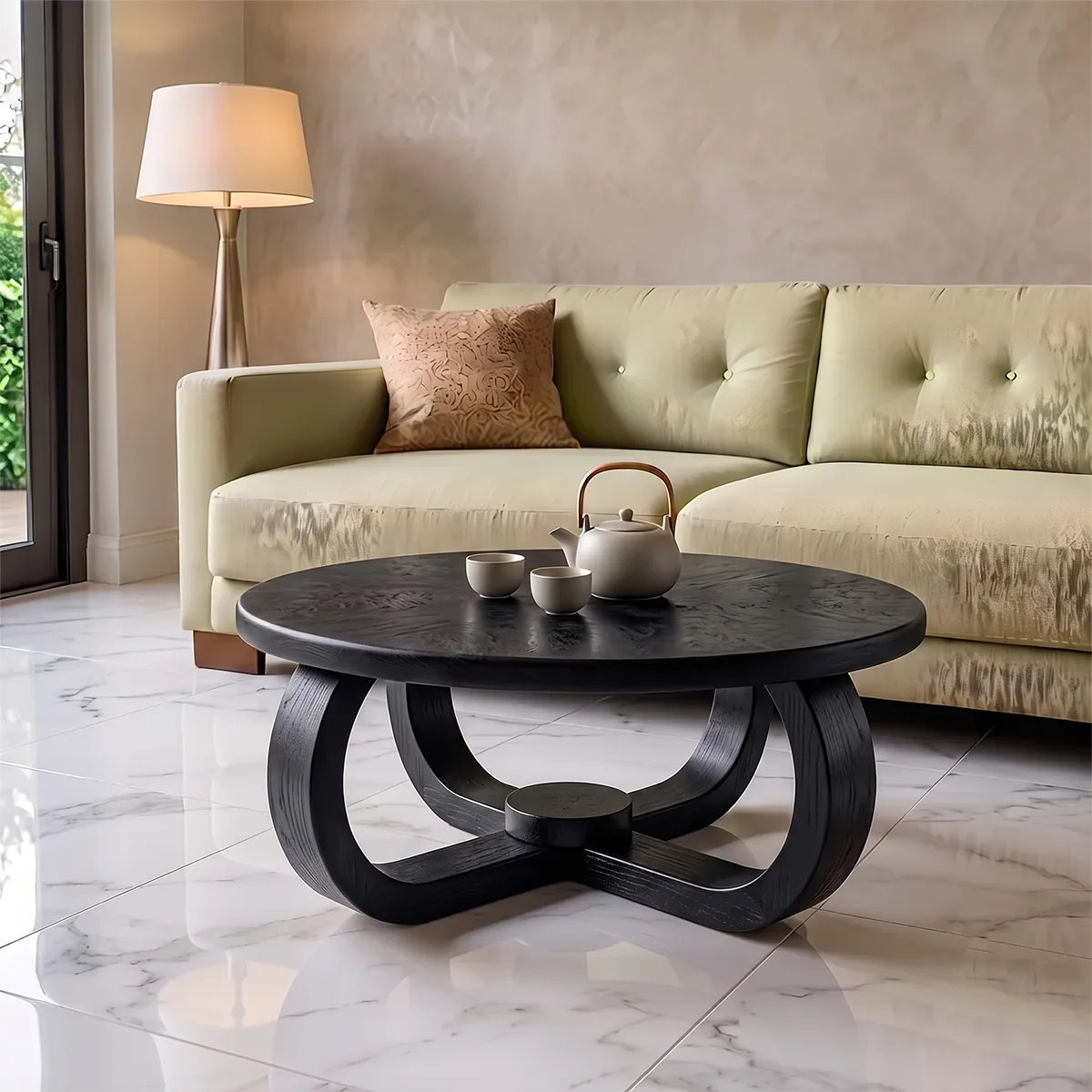 Modern Round Coffee Table | Sculptural Loop Base Center Table for Living Room TH003-5096