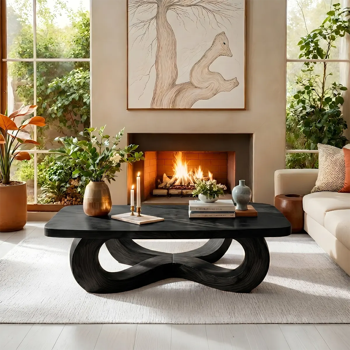 Handcrafted Solid Wood Coffee Table with Artistic Infinity Base TT006-3643