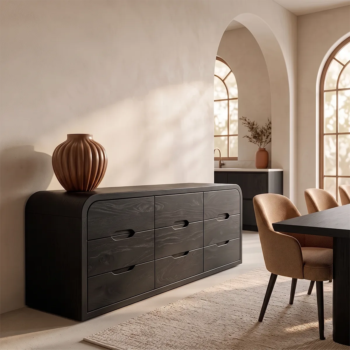 Modern Sideboard Cabinet | 6 Drawer Storage Cabinet with Rounded Waterfall Design TH003-8195