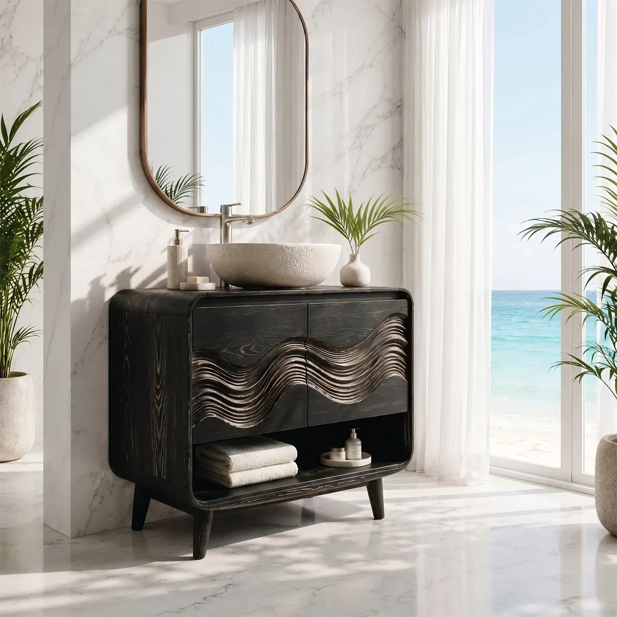 Modern Wave Single Sink Bathroom Vanity Cabinet TT006-2771
