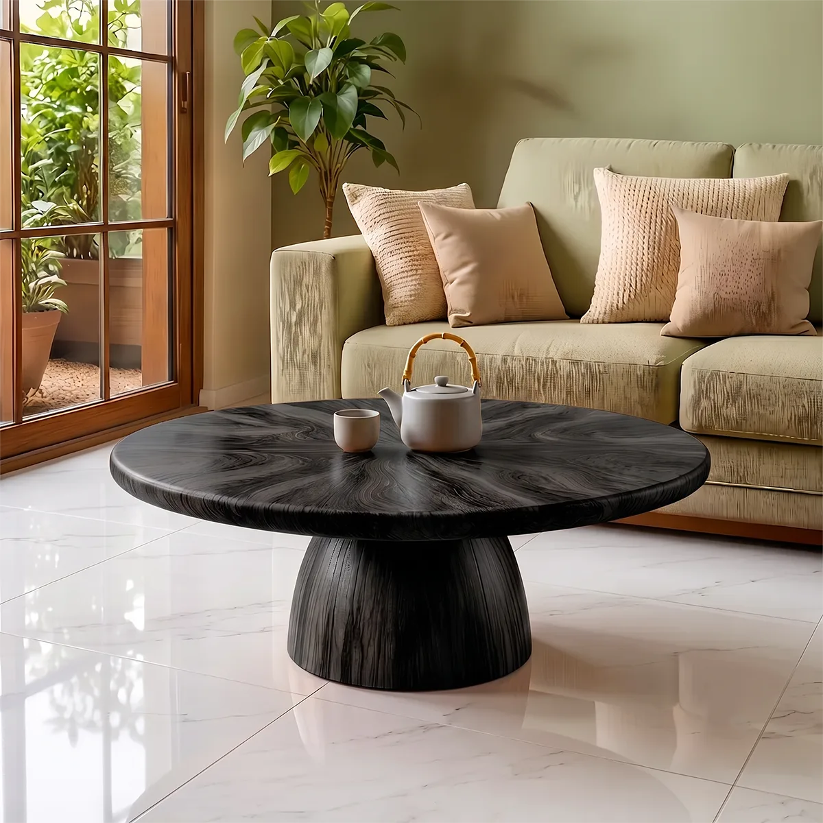 Modern Round Coffee Table | Pedestal Base Center Table for Living Room TH003-6481