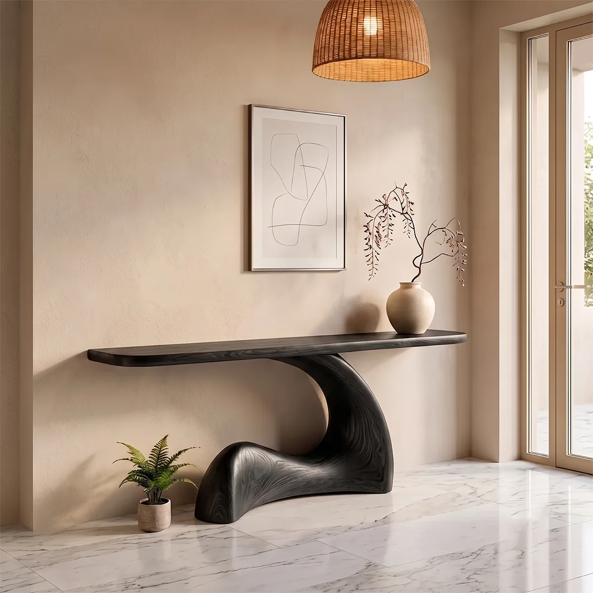 Modern Organic Console Table | Sculptural Entryway Accent Table with Curved Base TH003-9400