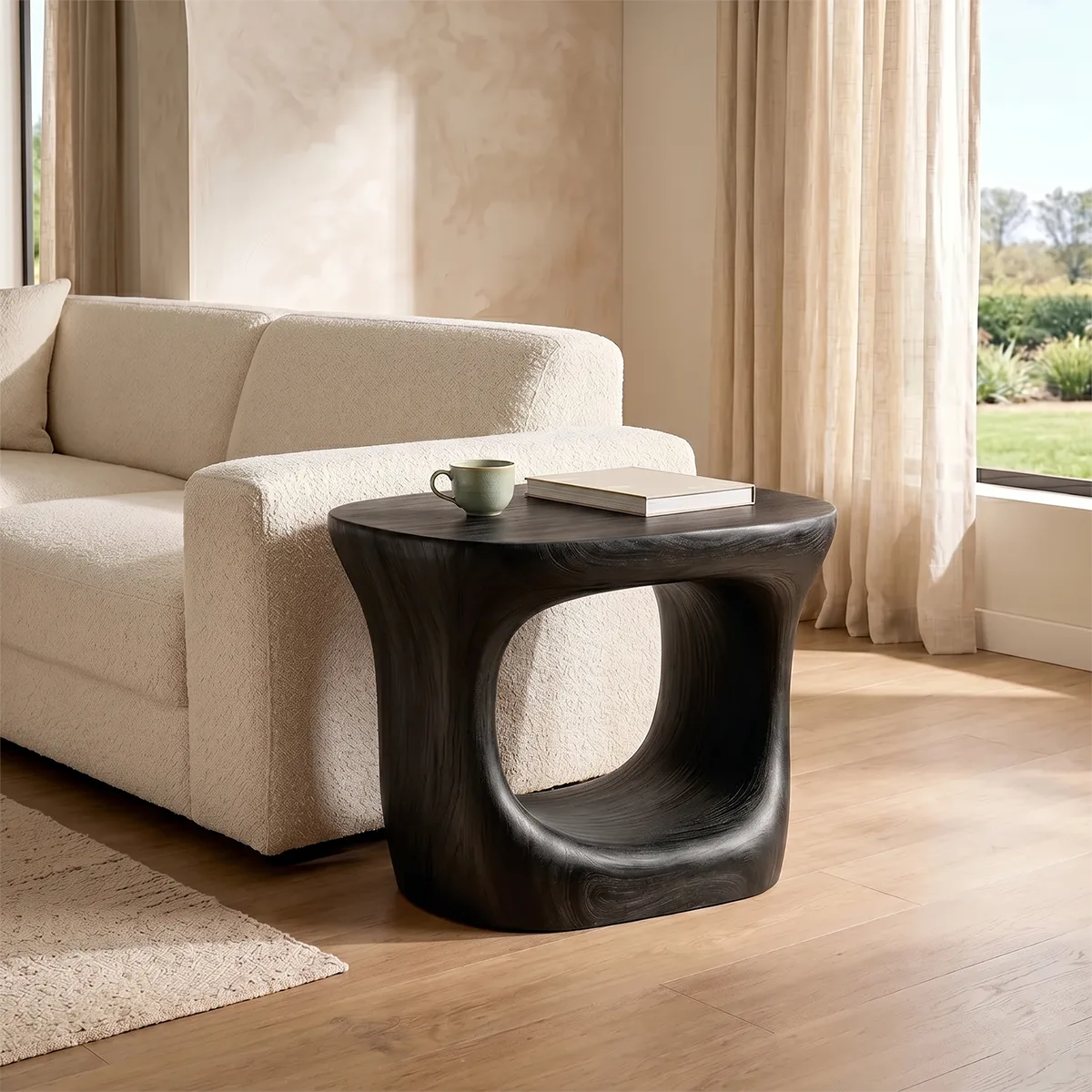 Organic Solid Wood End Table | Sculptural Hollow Accent Side Table for Modern Living Room TH003-8055