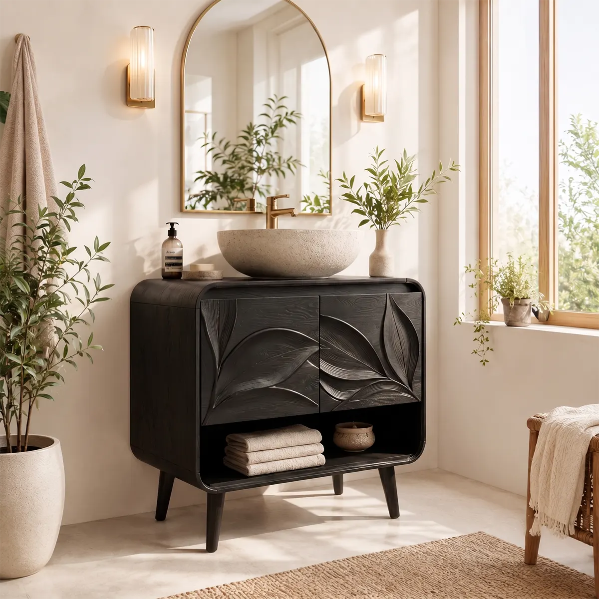 Leaf Carved Single Sink Bathroom Vanity Cabinet TT006-6917