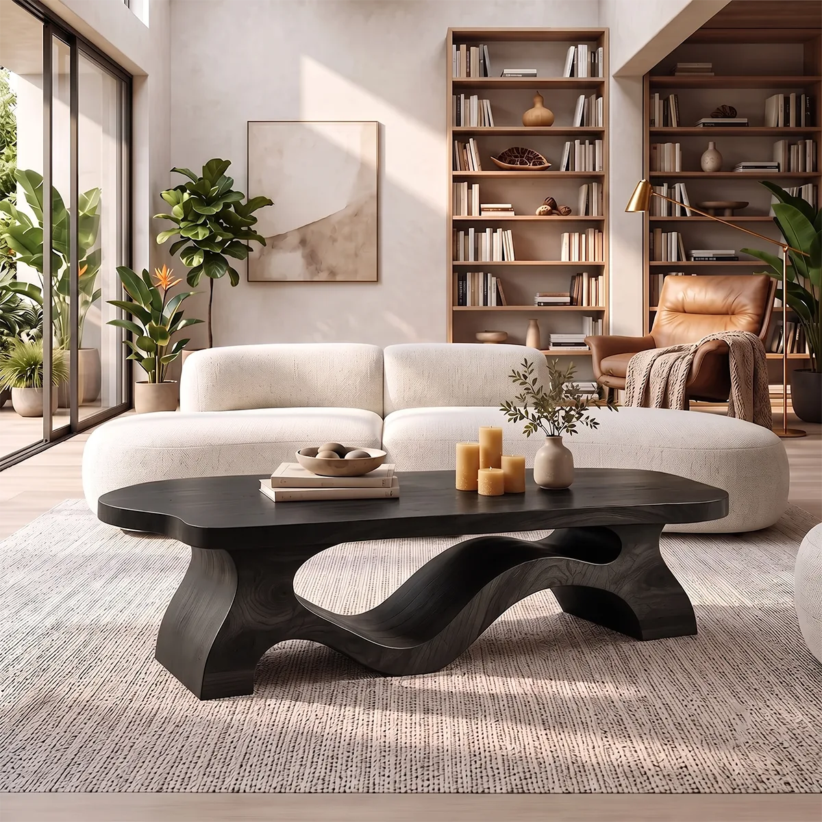 Sculptural Organic Coffee Table with Flowing Wave Base | Modern Living Room Center Table TH003-3OCY4HQ