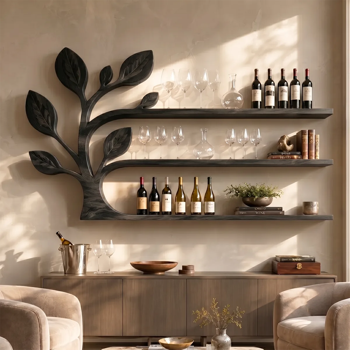Arbor Flow Solid Wood Wall Wine Rack for Modern Dining Rooms TT006-9903