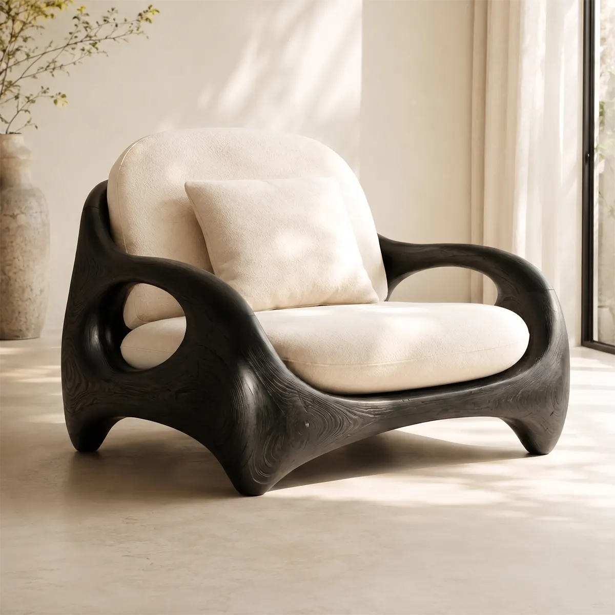 Organic Modern Solid Wood Lounge Chair | Sculptural Handcrafted Wooden Accent Chair TT006-3914