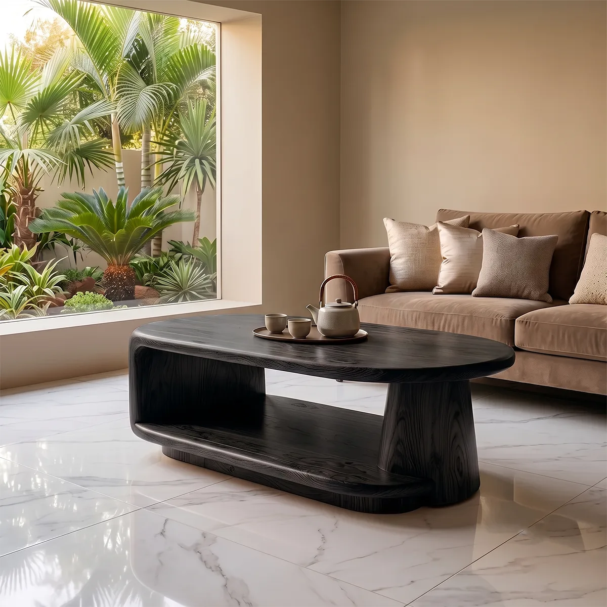 Modern Oval Coffee Table | Open Shelf Center Table for Living Room TH003-1501