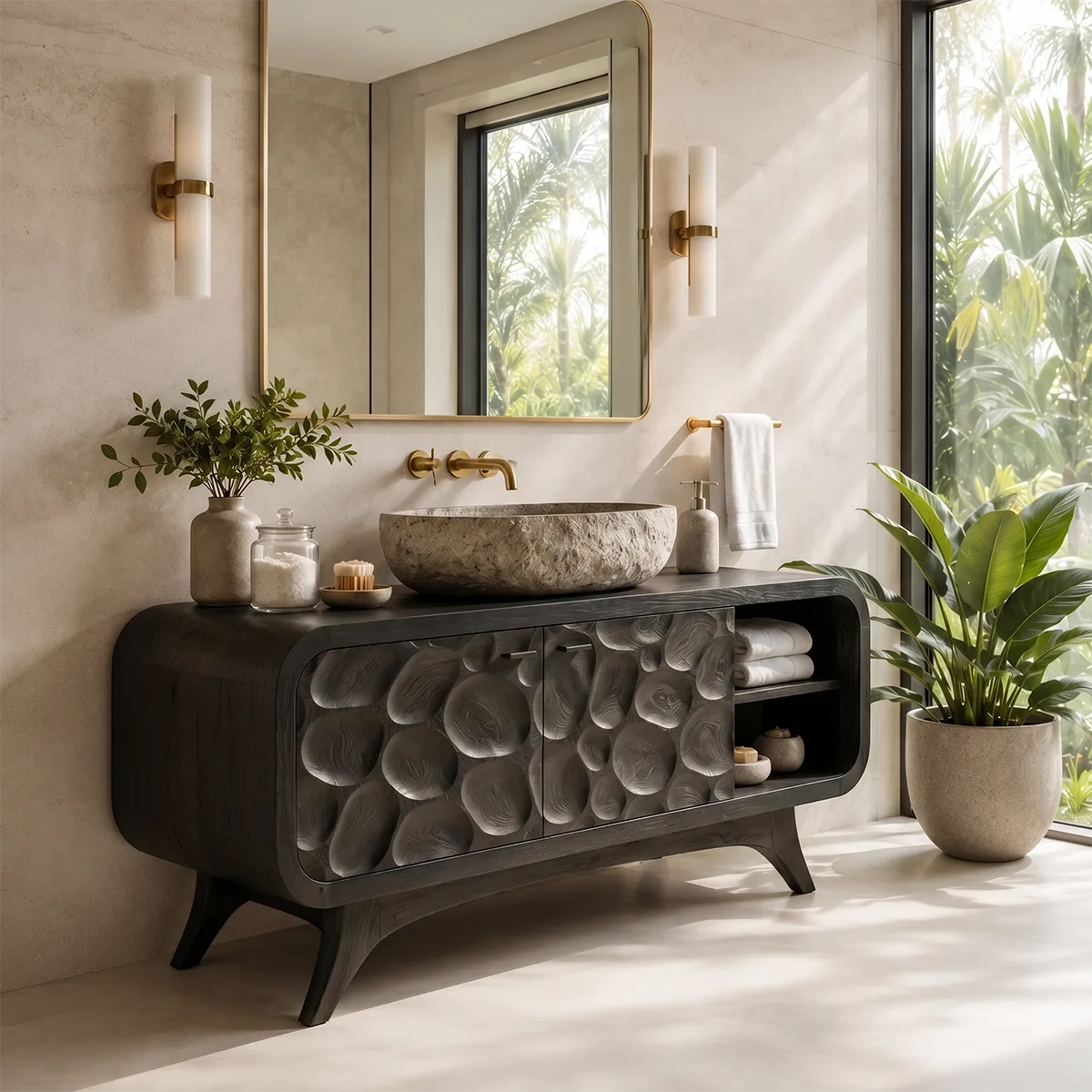 Organic Pebble Single Sink Bathroom Vanity Cabinet TT006-9543