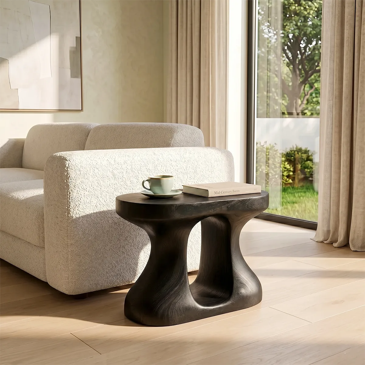 Organic Solid Wood Round End Table | Sculptural Accent Side Table for Modern Living Room TH003-8373
