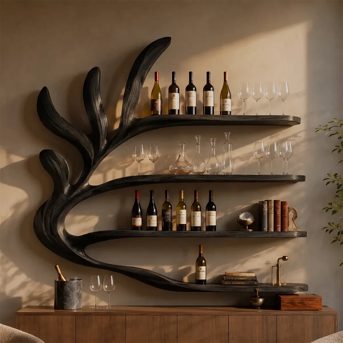 Tidal Branch Solid Wood Wall Wine Rack for Modern Homes Bar TT006-9560