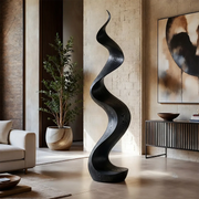 Handcrafted Solid Wood Wave Sculpture – Modern Organic Floor Art for Living Room & Entryway TT006-6662