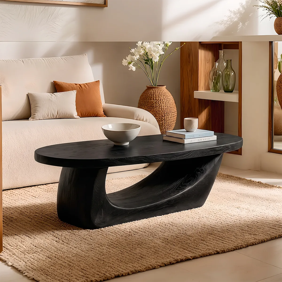 Modern Organic Coffee Table | Sculptural Solid Wood Oval Coffee Table TH003-3167
