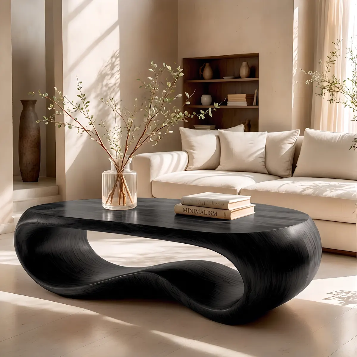 Modern Oval Coffee Table | Sculptural Waterfall Center Table for Contemporary Living Room TT006-2927
