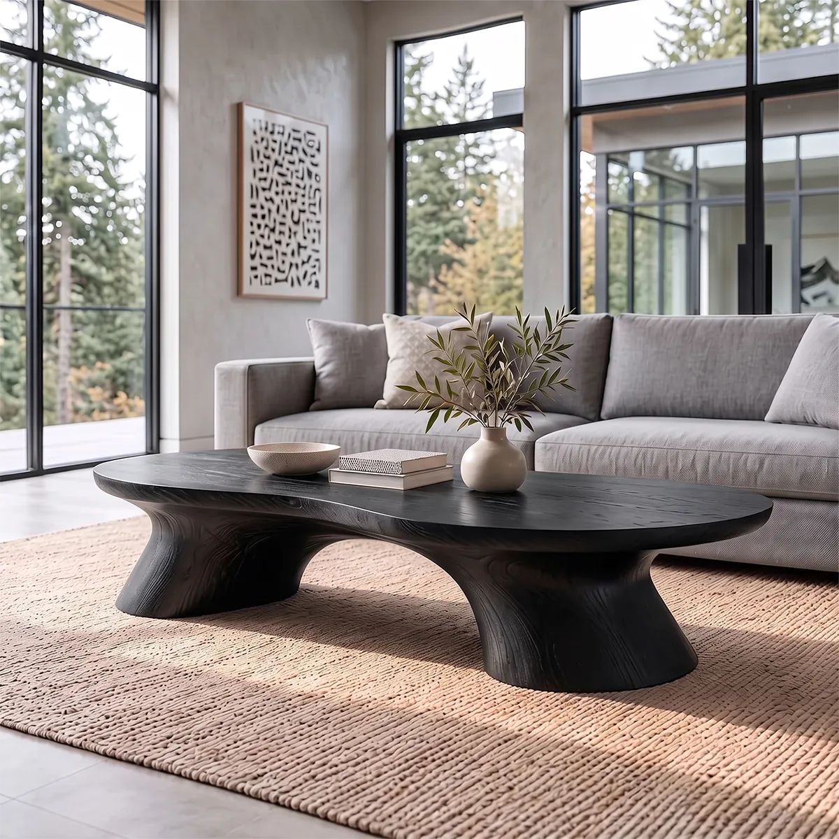 Organic Coffee Table with Sculptural Curved Pedestal Legs | Modern Living Room Center Table TH003-9JMO6OI