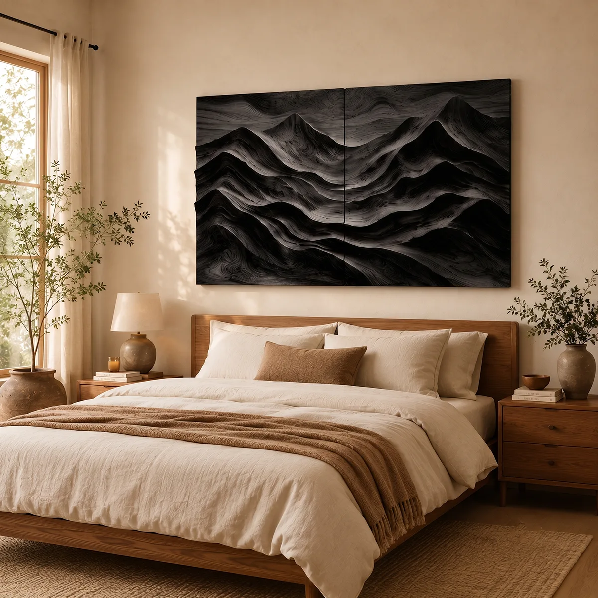 Wood Mountain Landscape Wall Art | Modern Carved Wooden Wall Decor for Living Room, Bedroom & Office TT006-3487