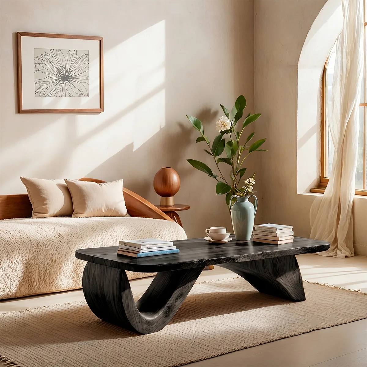 Sculptural Solid Wood Coffee Table – Handcrafted Organic Modern Center Table