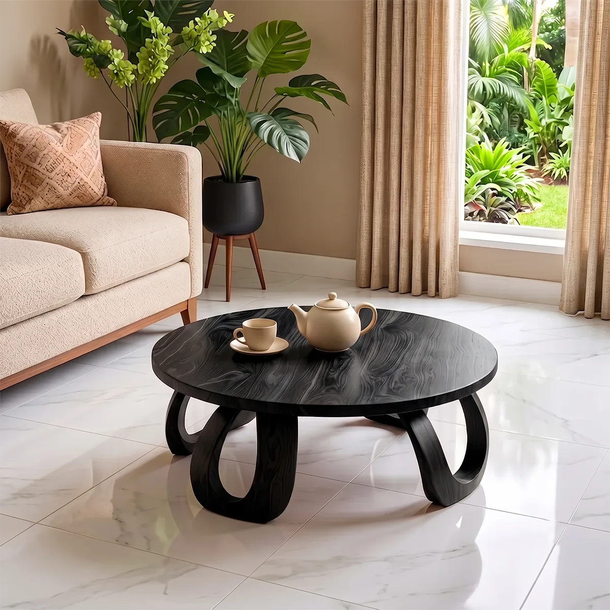 Modern Round Coffee Table | Sculptural Loop Leg Center Table for Living Room TH003-4072