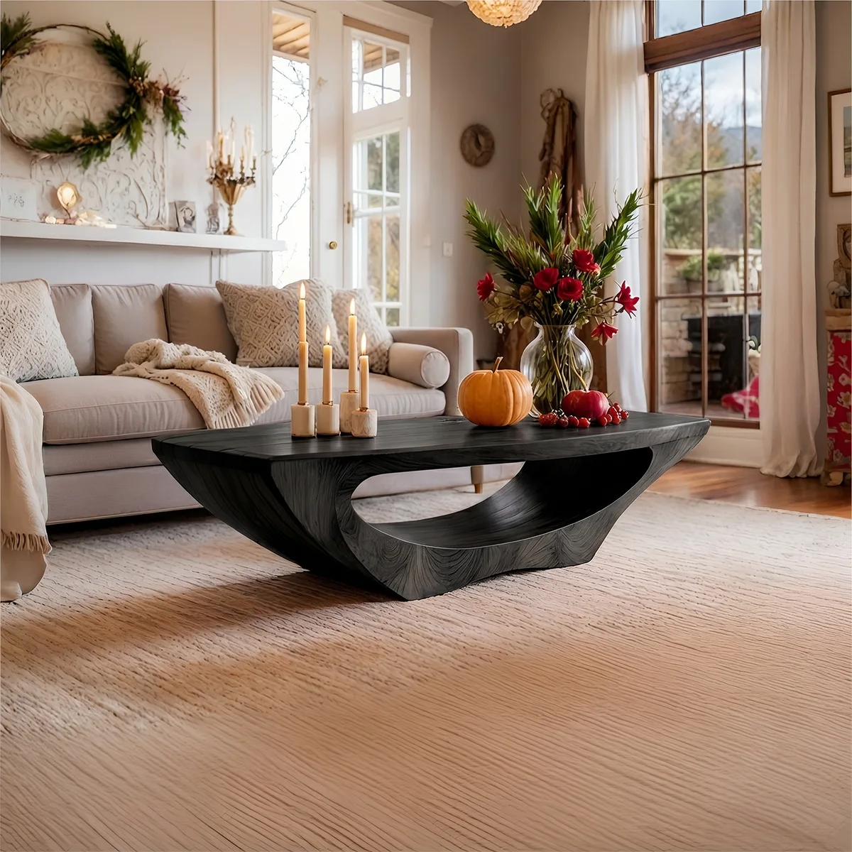 Sculptural Solid Wood Coffee Table – Handcrafted Organic Modern Living Room Table