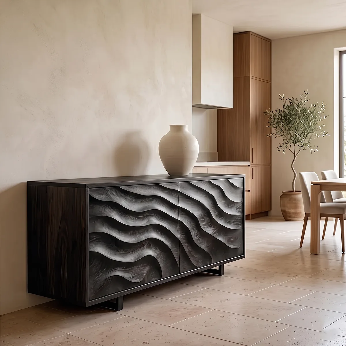Modern Sideboard Cabinet | Wave Carved Buffet Cabinet with 2 Doors for Dining Room & Living Room TH003-9756