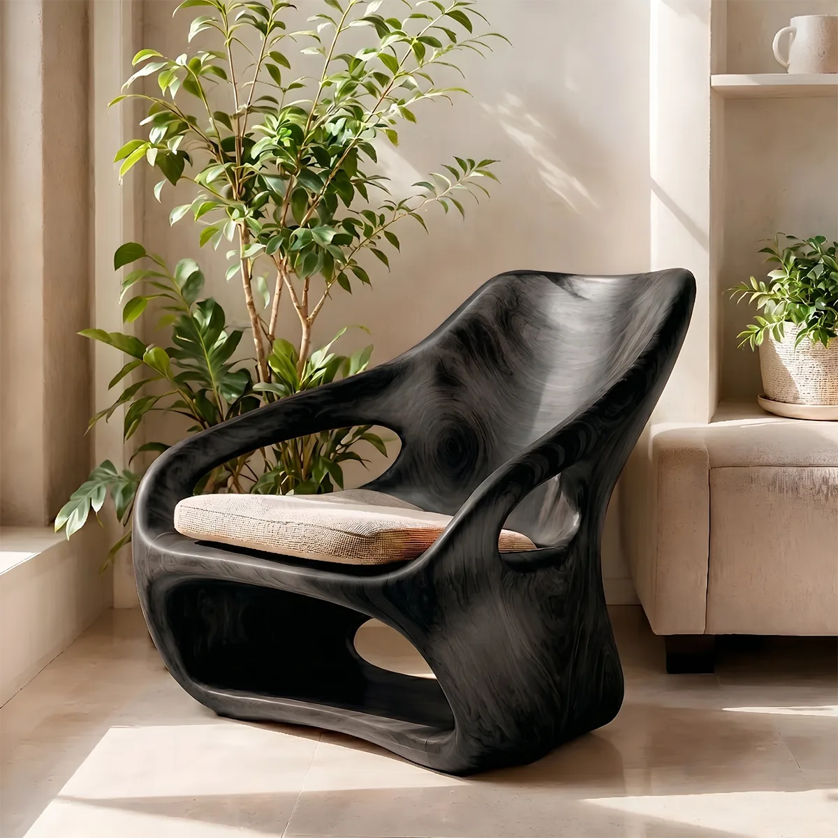 Organic Sculptural Solid Wood Lounge Chair | Handcrafted Modern Wooden Accent Chair TT006-4747