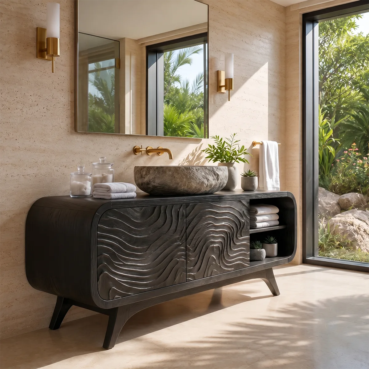 Organic Wave Single Sink Bathroom Vanity Cabinet TT006-8618