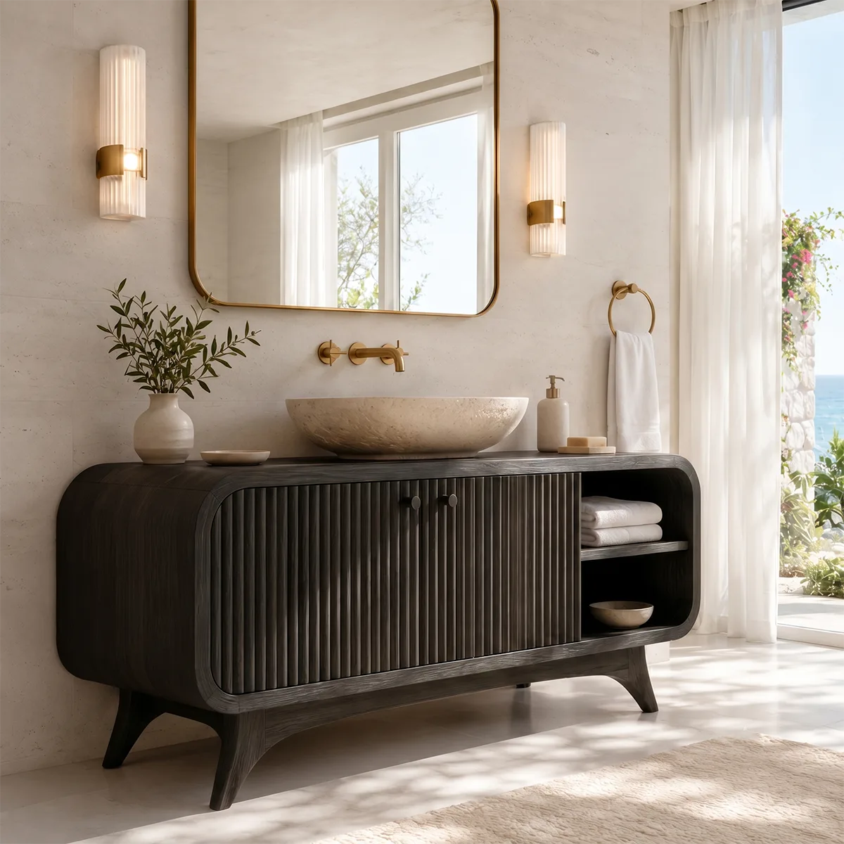 Fluted Single Sink Bathroom Vanity Cabinet TT006-1440