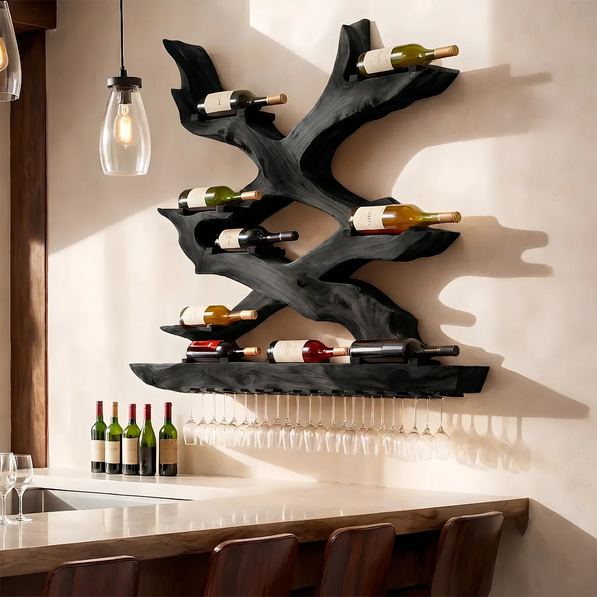 Mid Century Vineweave Solid Wood Wall Wine Rack for Home Bars & Wine Collectors TT006-8476