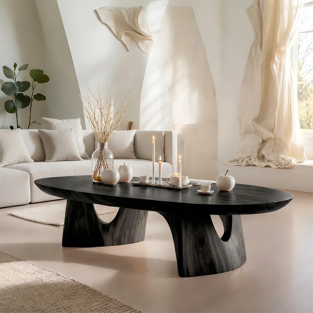 Oval Solid Wood Coffee Table – Handcrafted Sculptural Modern Living Room Table