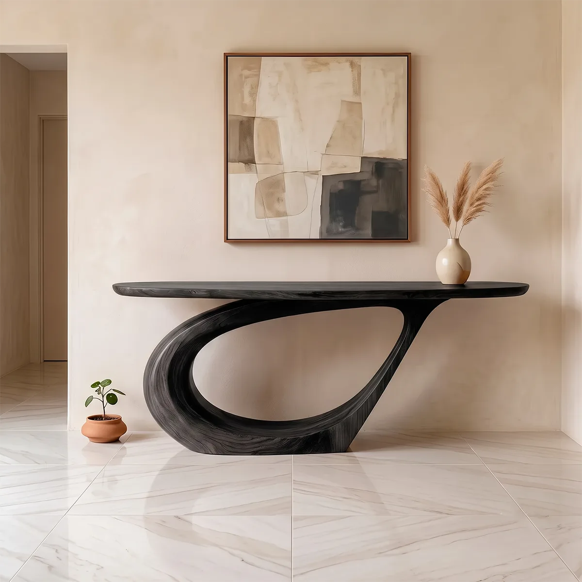 Modern Organic Console Table | Sculptural Entryway Console with Curved Loop Base TH003-9331