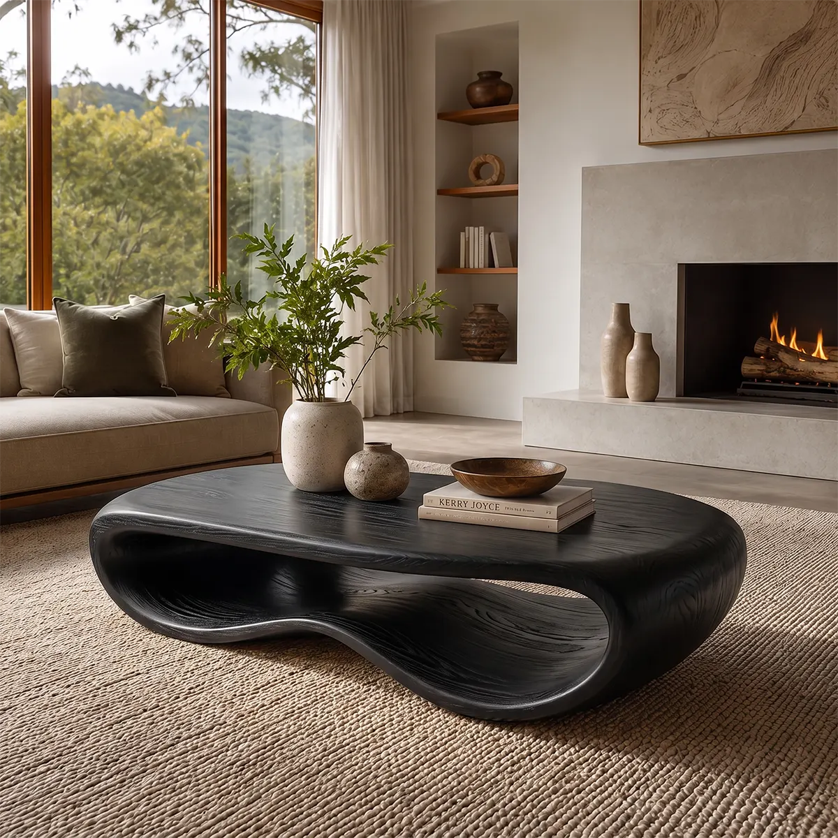 Modern Organic Coffee Table | Sculptural Low Profile Center Table with Open Base TT006-9114