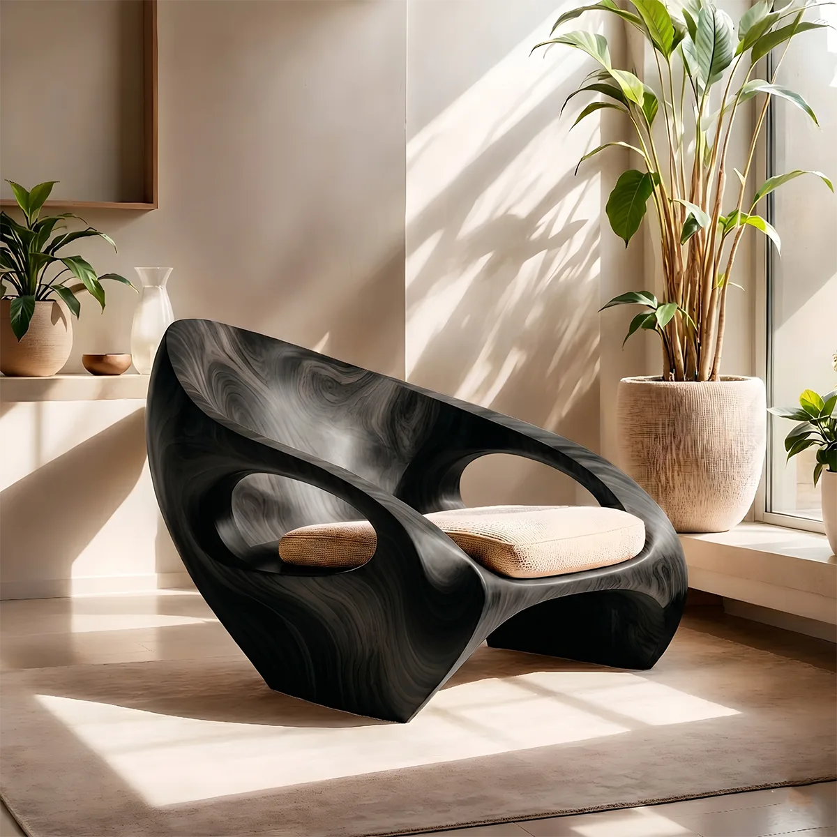 Organic Sculptural Solid Wood Lounge Chair | Luxury Handcrafted Wooden Accent Chair TT006-1298