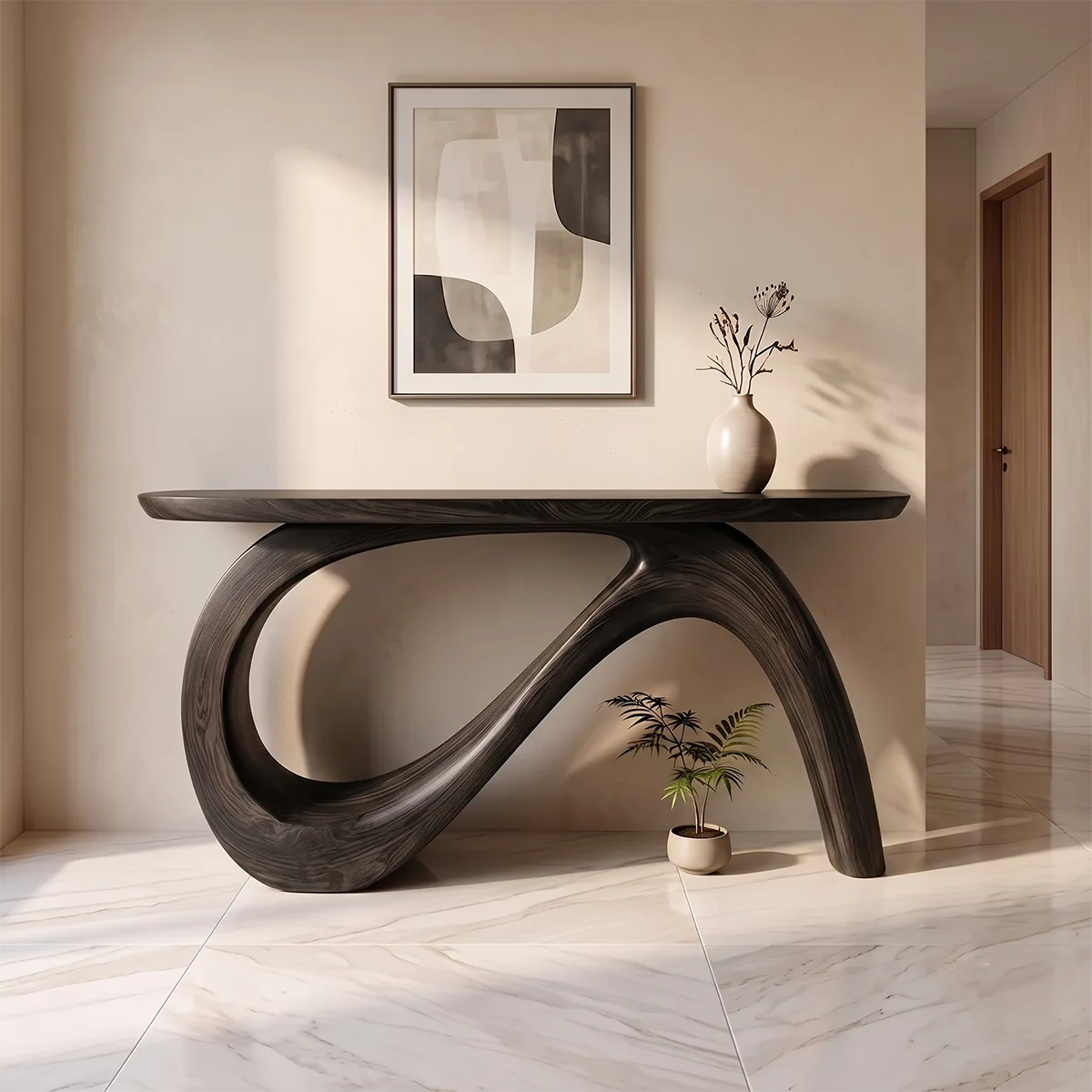 Modern Organic Console Table | Sculptural Entryway Table with Flowing Loop Base TH003-1954