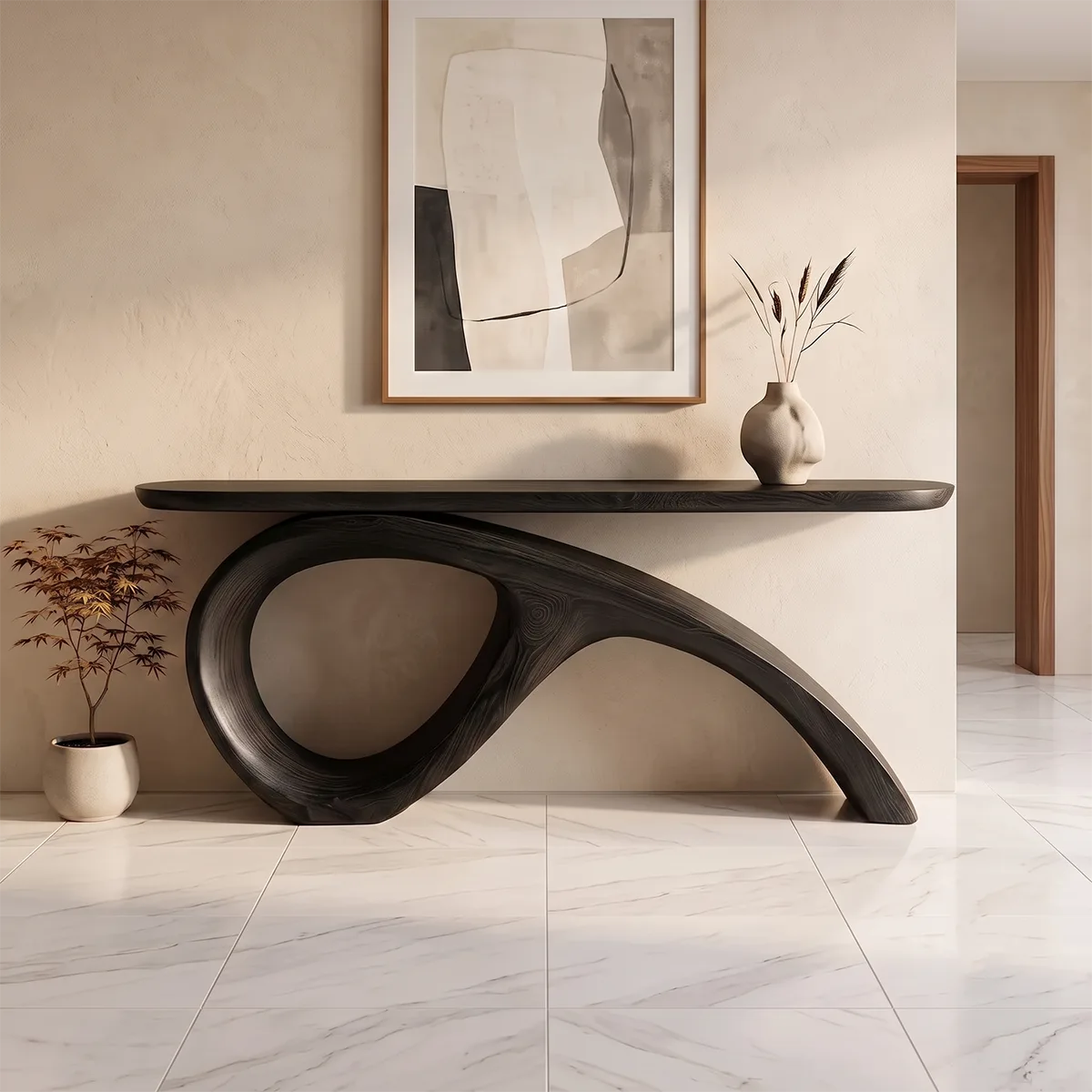 Modern Organic Console Table | Sculptural Entryway Table with Asymmetrical Loop Base TH003-2069