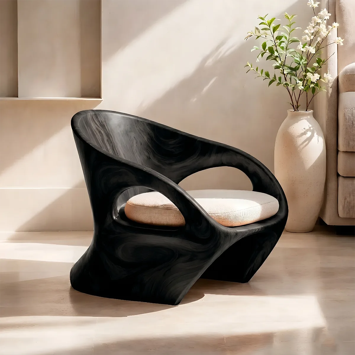 Organic Sculptural Solid Wood Lounge Chair | Handcrafted Modern Wooden Accent Chair TT006-9201