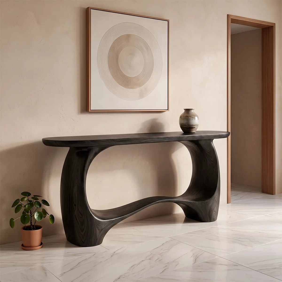 Modern Organic Console Table | Sculptural Entryway Table with Curved Open Base TH003-9848