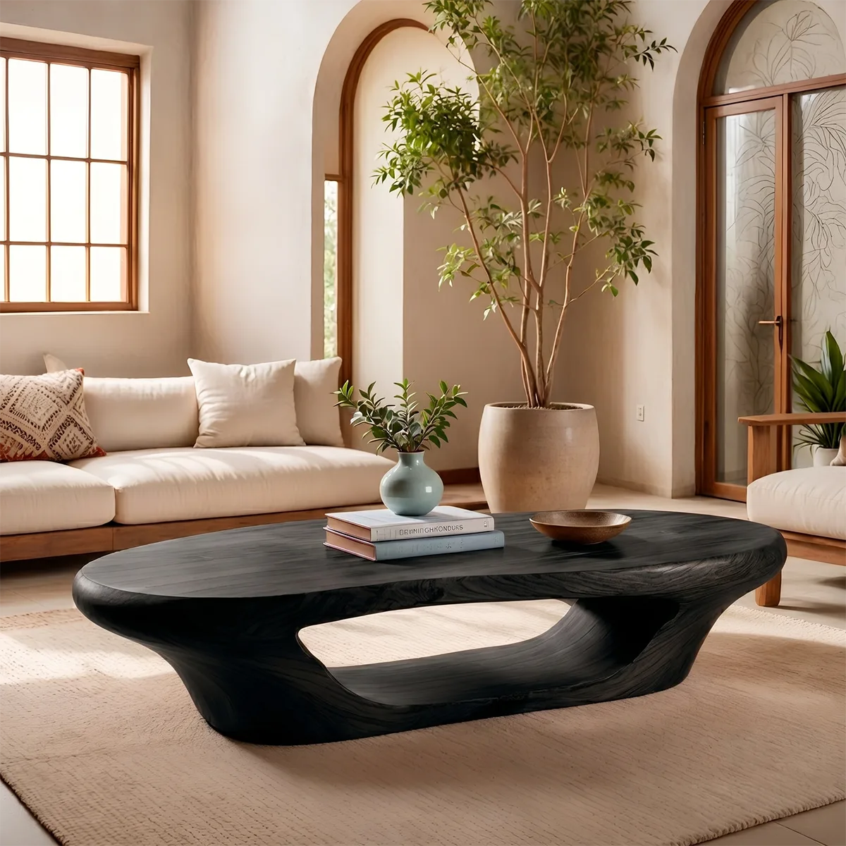 Japandi Oval Coffee Table – Handmade Natural Wood Furniture