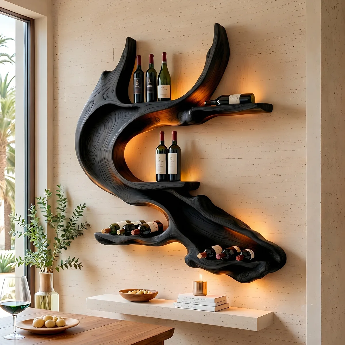 Rootwave Live Edge Solid Wood Wall Wine Holder for Home Bars TT006-5020