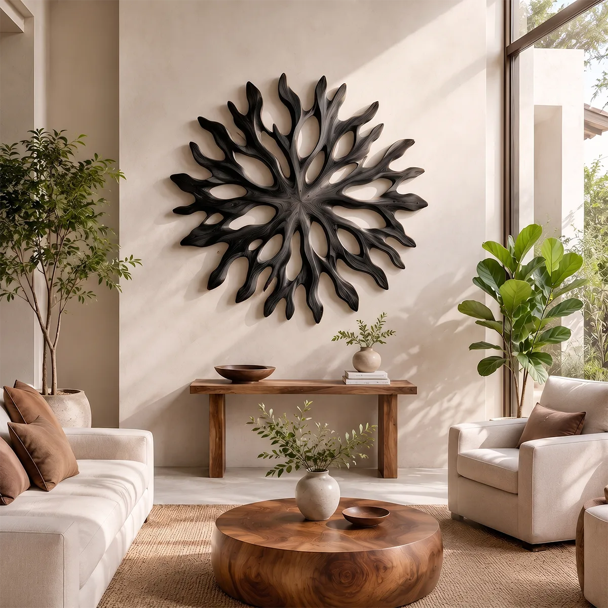 Abstract Sunburst Wood Wall Art | Organic Wooden Wall Decor for Living Room, Entryway & Modern Interiors TT006-3153