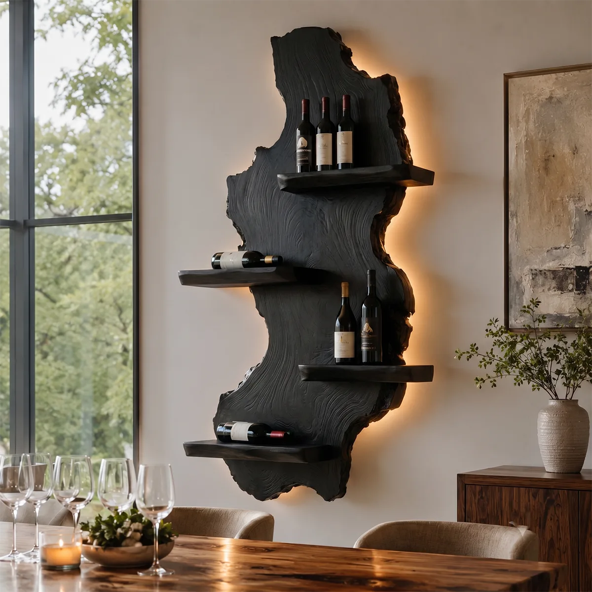Timber Cascade Live Edge Solid Wood Wall Wine Rack for Home Bars & Wine Lovers TT006-2338