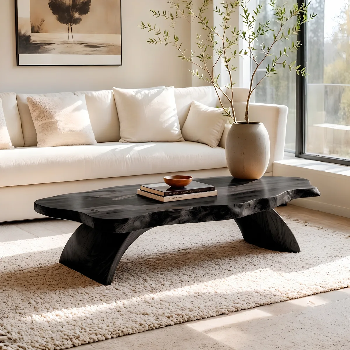 Live Edge Coffee Table | Organic Solid Wood Slab Center Table for Living Room TT006-7391
