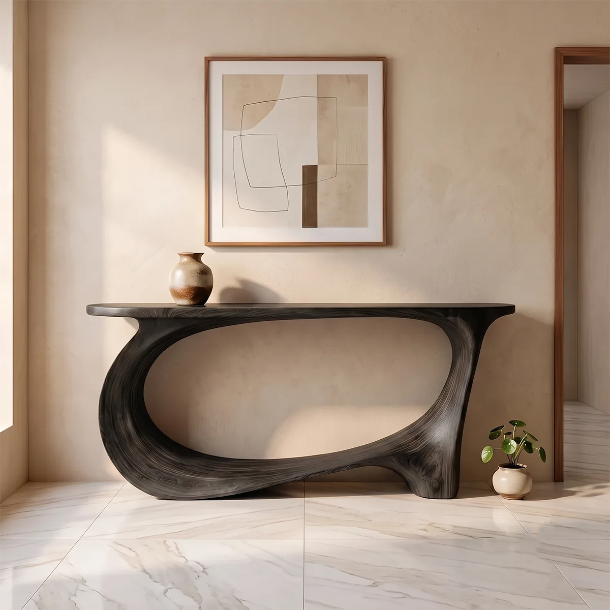 Modern Organic Console Table | Sculptural Entryway Table with Continuous Loop Base TH003-6488