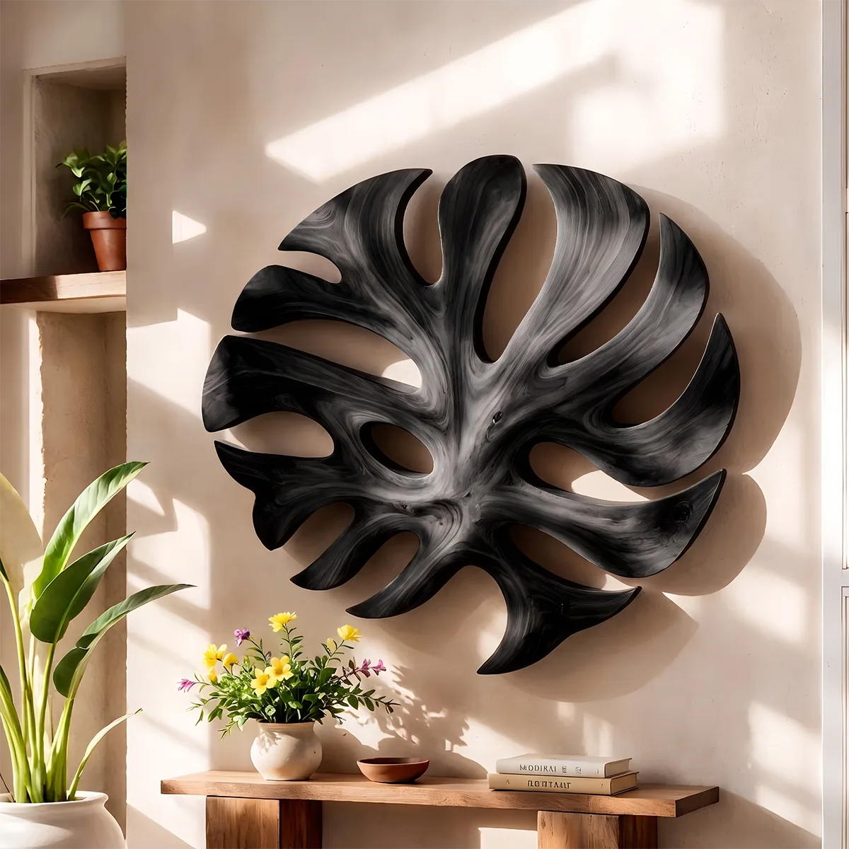Round Monstera Leaf Wood Wall Art | Tropical Botanical Wooden Wall Decor for Living Room, Bedroom & Entryway TT006-2435