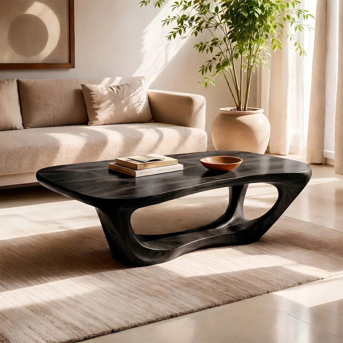 Sculptural Organic Coffee Table | Modern Solid Wood Freeform Center Table TT006-8904