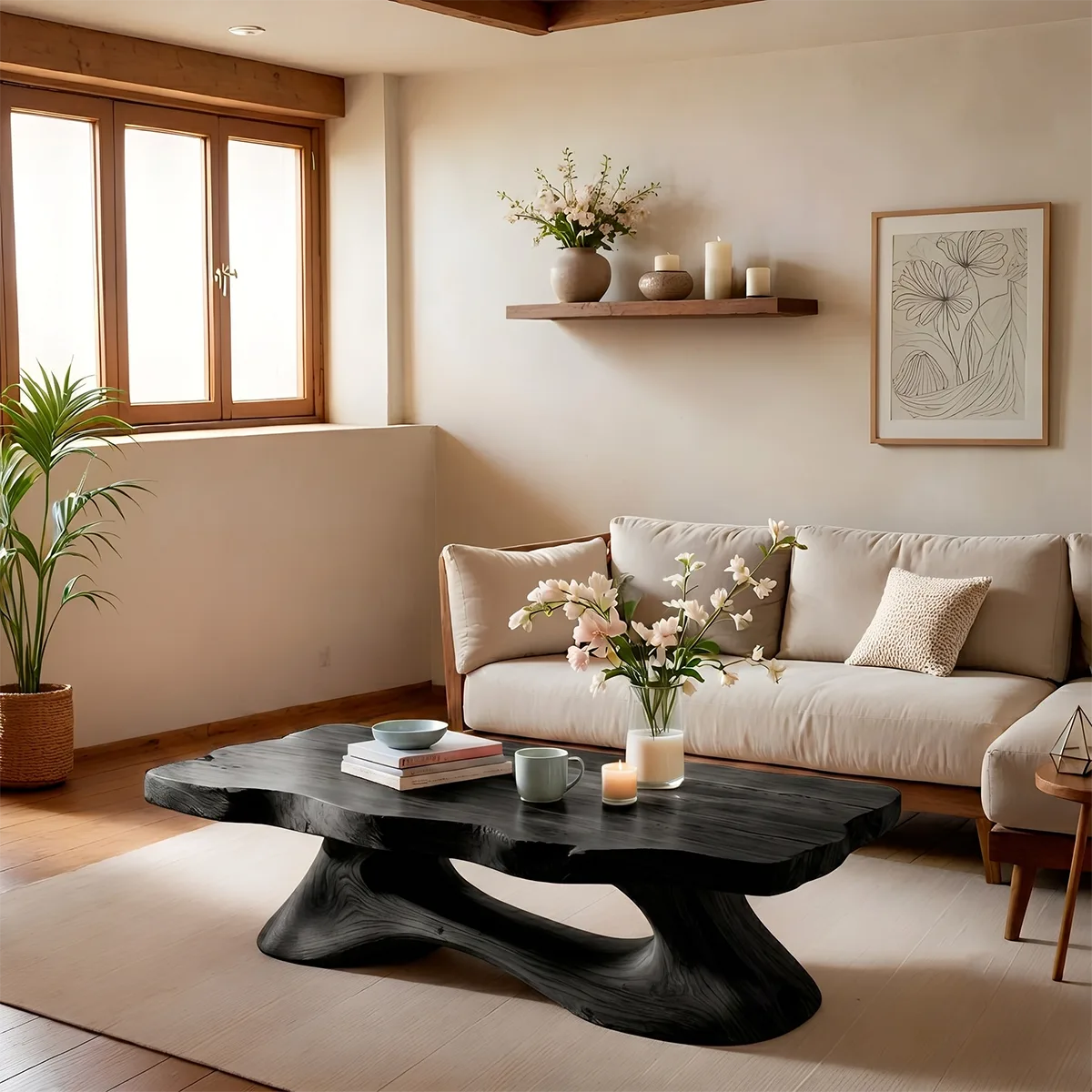 Live Edge Solid Wood Coffee Table – Handcrafted Organic Modern Center Table
