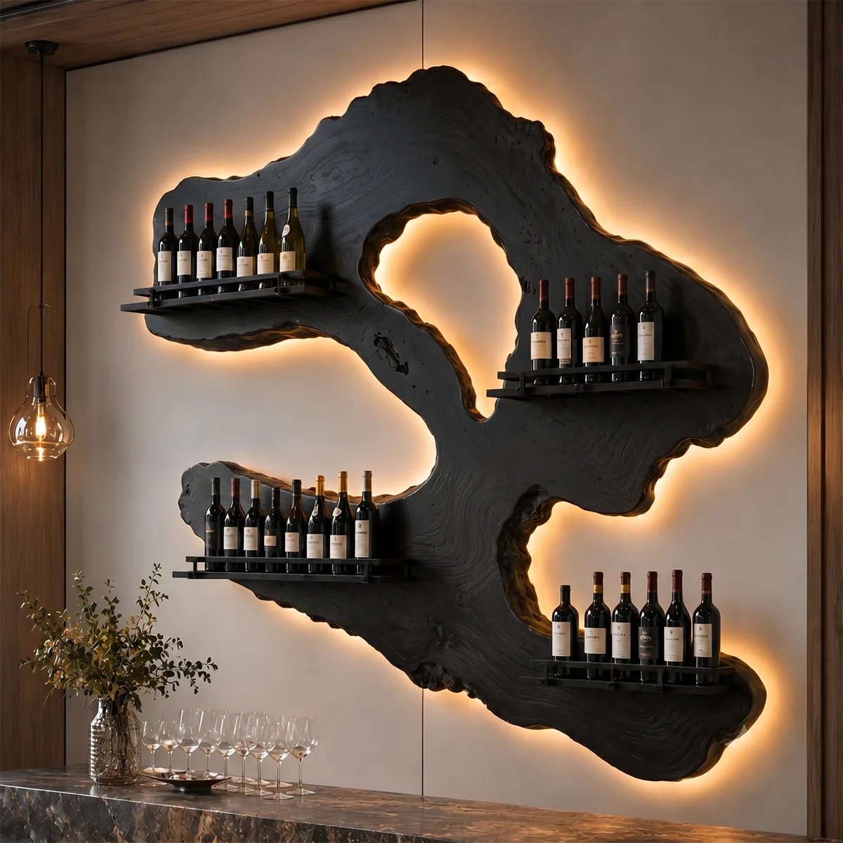 Rustic Live Edge Solid Wood Wall Wine Rack for Luxury Home Bars TT006-7332