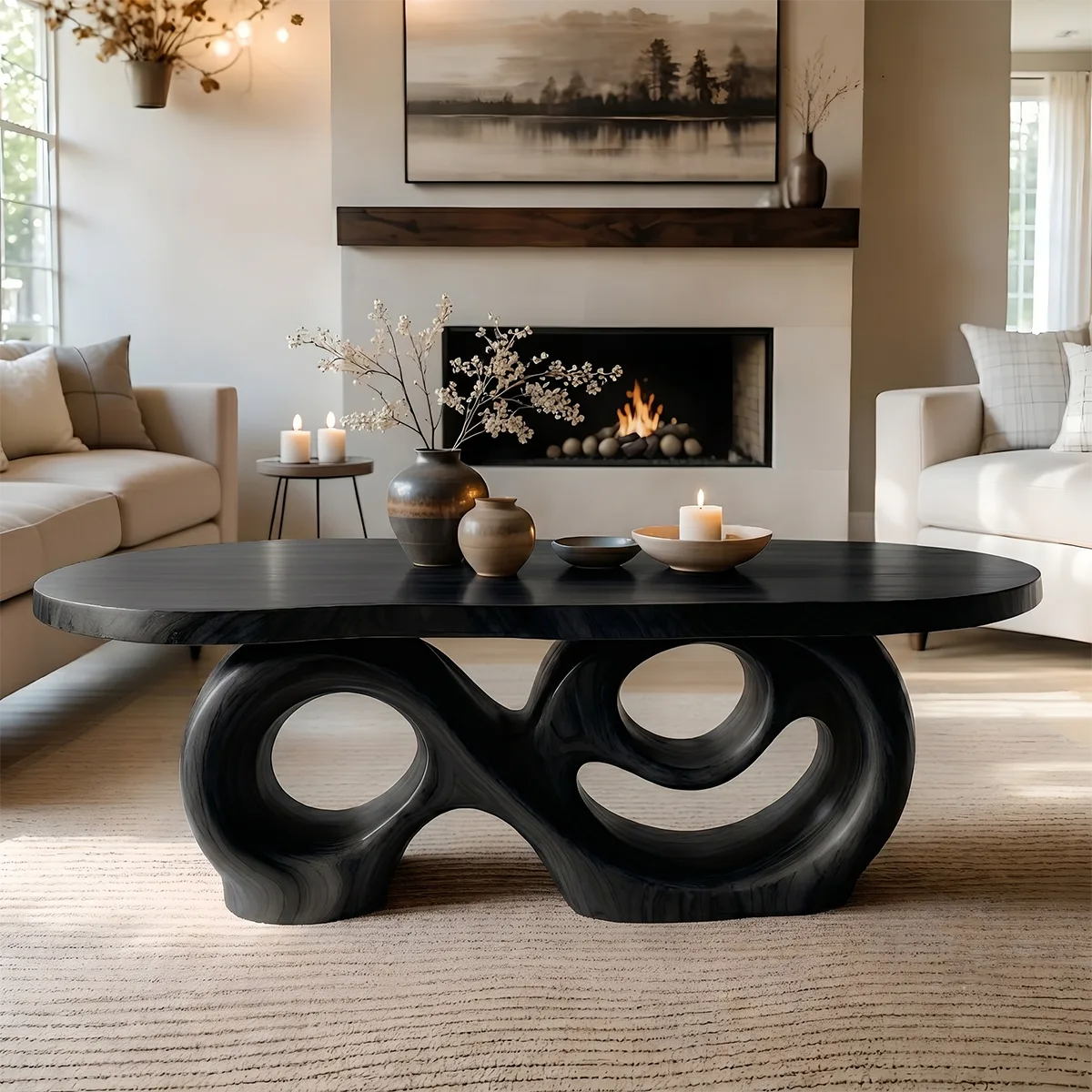 Handcrafted Sculptural Coffee Table – Artistic Solid Wood Furniture TT006-2068